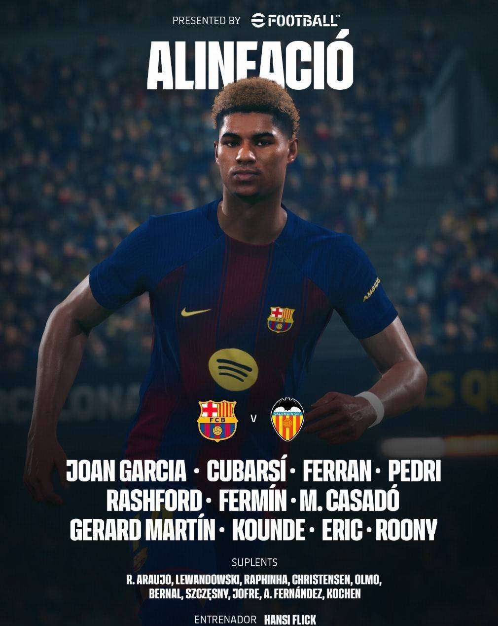 虎扑app-巴萨vs瓦伦西亚:拉什福德、巴尔德吉首发,莱万替补