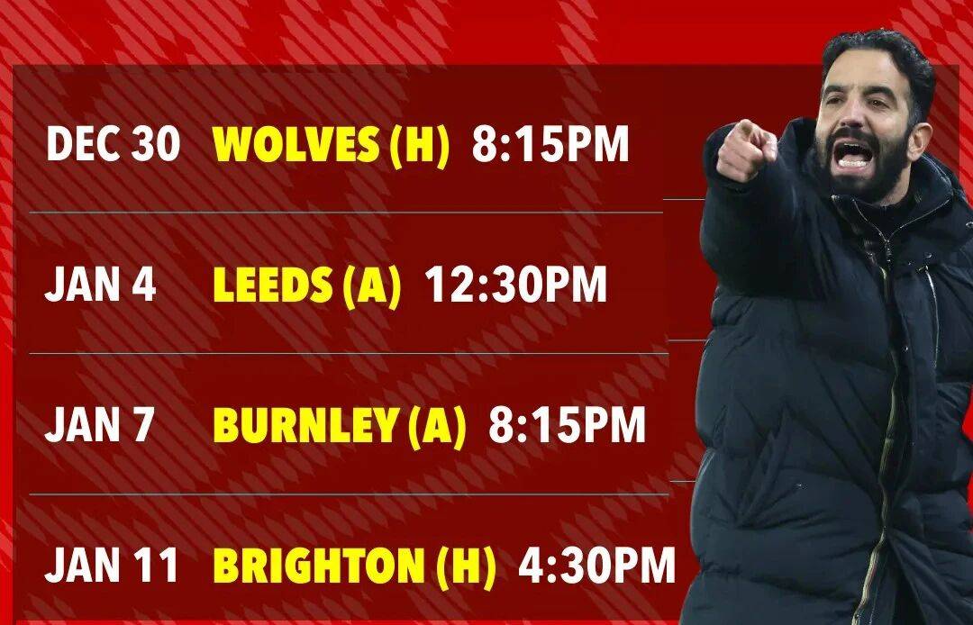 虎扑NBA-曼联德比战前欲取4连胜过个好年！狼队主力停赛有利阿莫林，或重启343阵型